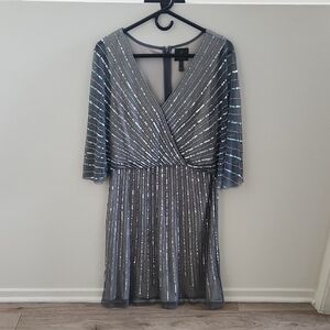 Adrianna Papell Beaded Flutter Sleeve A Line Dress